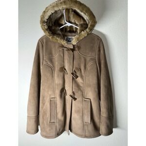 Espirit Size L Large Women's Winter‎ Coat Hoodie Tan Faux Fur Great Condition